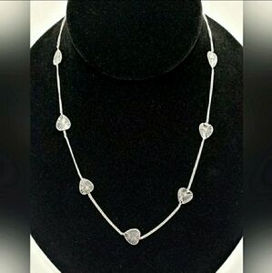 Station Necklace Silver Tone Chain Choker Starburst Etched Heart Pendants MN102